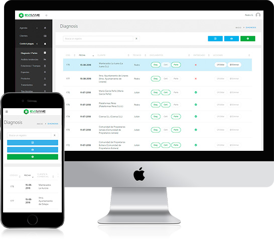 iMac y móvil diagnosis de situación - Software para empresas de control de plagas y sanidad ambiental en la nube