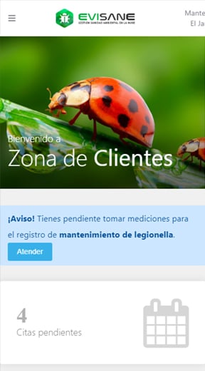 Zona de clientes en software control de plagas, sanidad ambiental y seguridad alimentaria