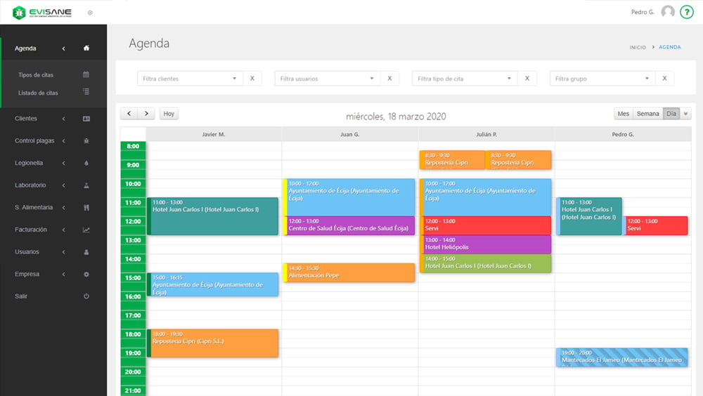 Agenda en software ERP para empresas de control de plagas, sanidad ambiental y seguridad alimentaria