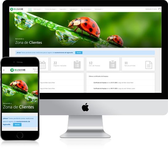 Zona de clientes de EviSane, software de control de plagas y sanidad ambiental referente en el mercado