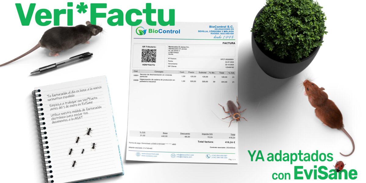 La normativa VeriFactu llega al módulo de facturación electrónica de EviSane, software para empresas de control de plagas y sanidad ambiental