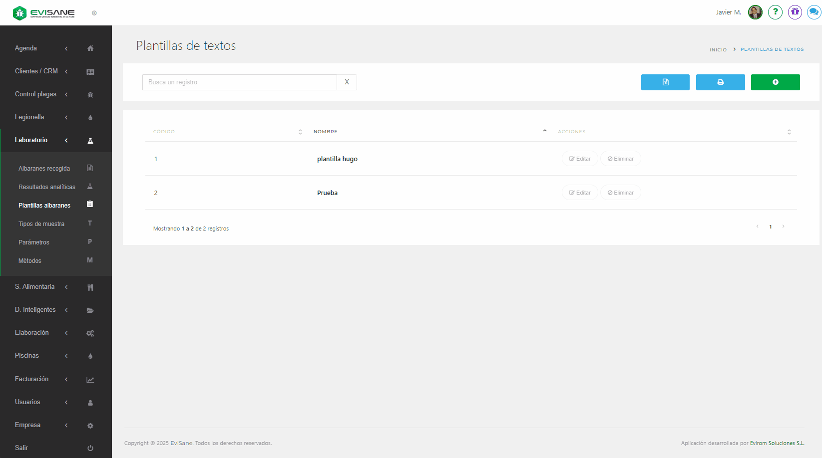 Nuevas plantillas de albaranes de recogida de muestras en el módulo de laboratorio de EviSane