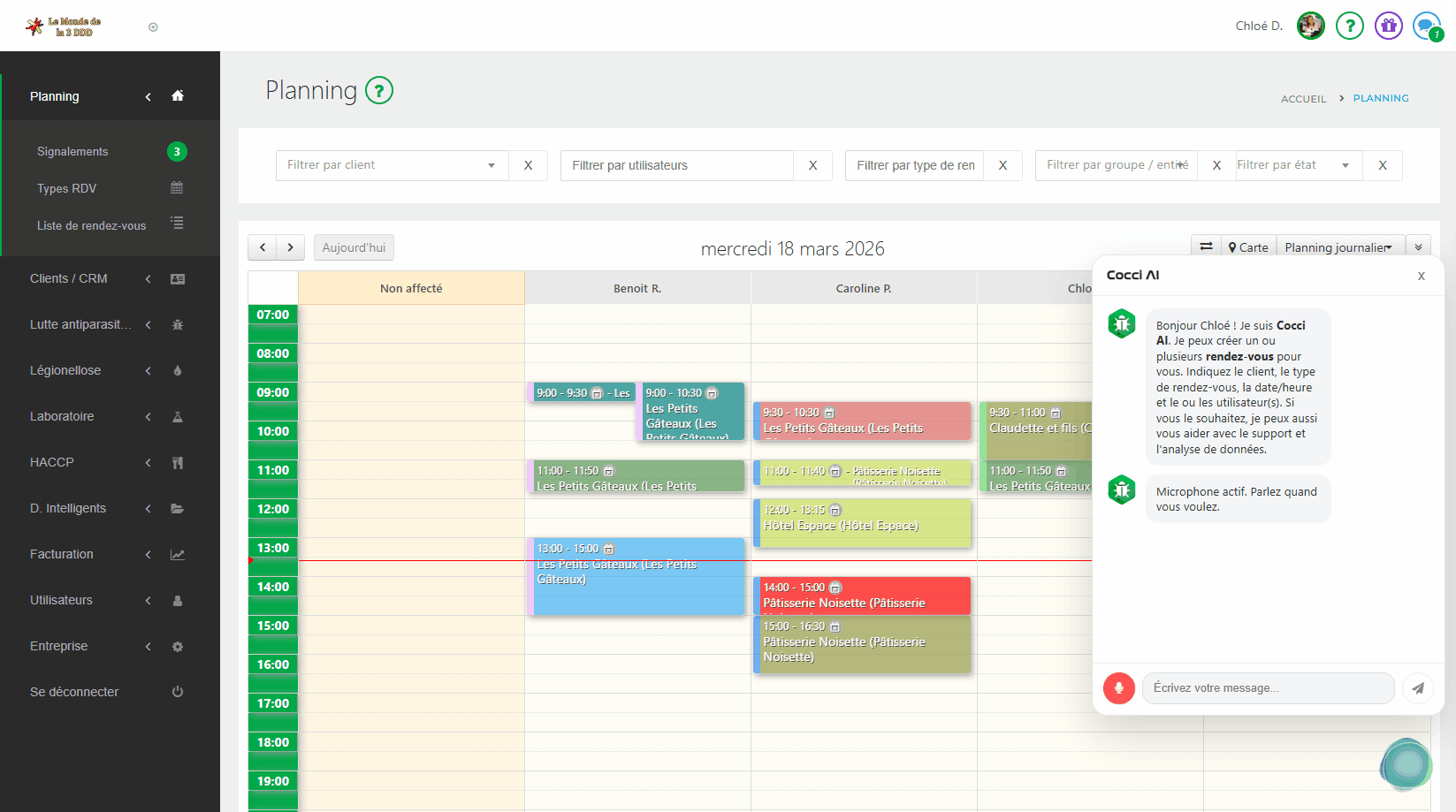 Cocci AI est le nouvel assistant d’intelligence artificielle 100 % intégré à EviSane. Utilisez le micro pour dicter n’importe quel besoin à l’assistant afin qu’il puisse le transformer en éléments concrets. Exemple de création d’un rendez-vous récurrent dans l’agenda EviSane par commande vocale.