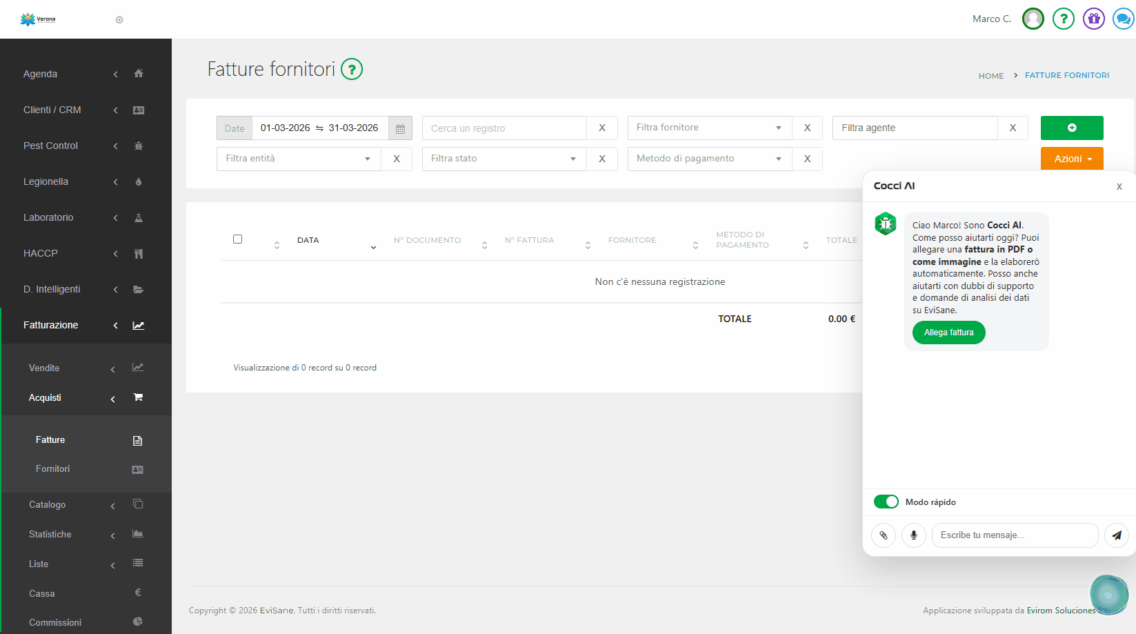 Cocci AI è il nuovo assistente di intelligenza artificiale integrato al 100% con EviSane. Carica o fotografa una fattura e l’assistente si occupa di gestirla in tempo reale.